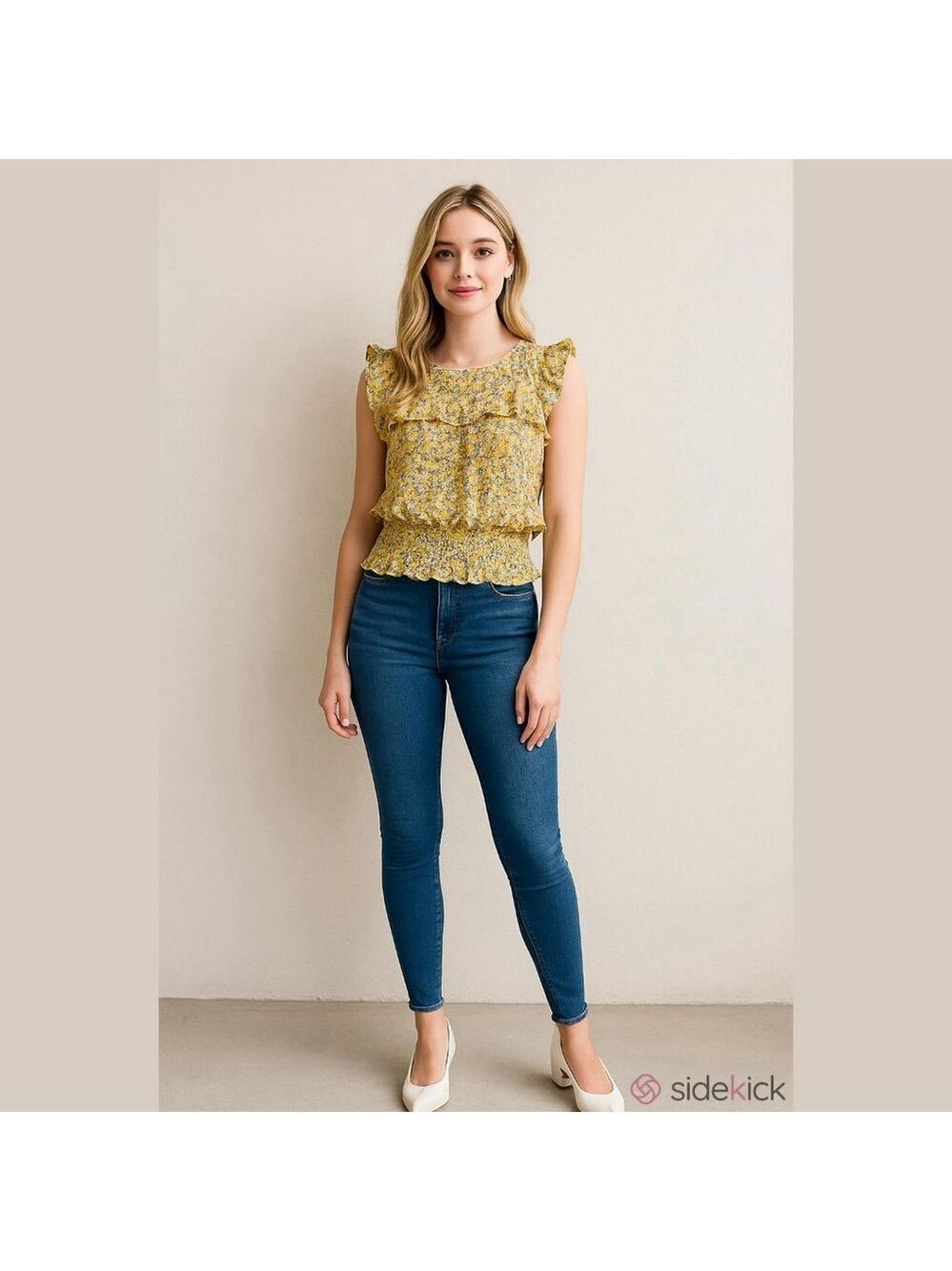 Women's moa moa Floral Blouse Size M Yellow Blue